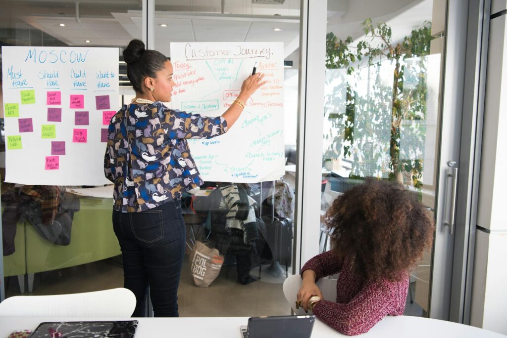 people working on a whiteboard